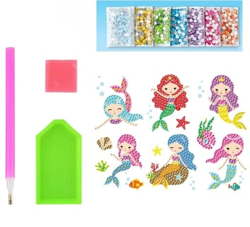 Autocolantes de Diamante Sereias e Motivos Subaquáticos 12 pcs conjunto criativo pedras coloridas para fazer imagens crianças