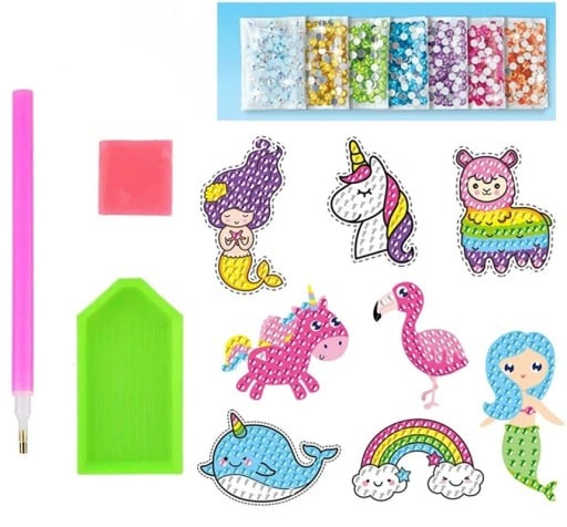 Autocolantes de Diamante Unicórnio e Personagens Mágicas 12 pcs kit criativo pedras coloridas para fazer imagens crianças