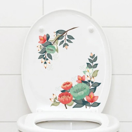 Autocollant décoratif pour couvercle de WC 29 x 21 cm Motif de fleurs et de feuilles autocollant pour toilettes Application facile Décoration