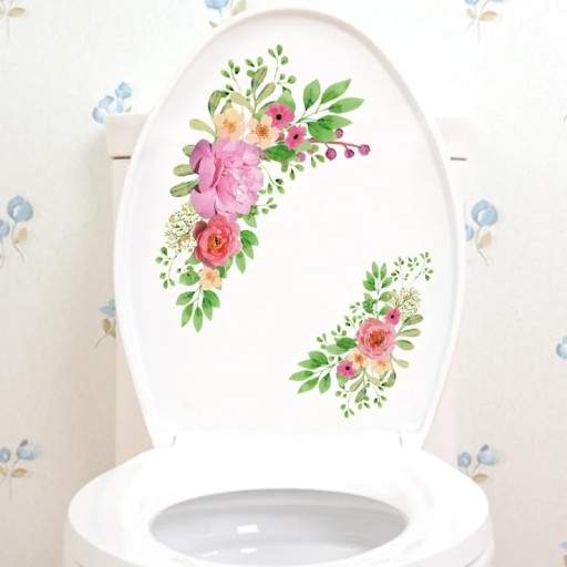 Autocollant décoratif pour couvercle de WC 29 x 21 cm Motif fleurs et feuilles autocollant pour toilettes Application facile Décoration naturelle