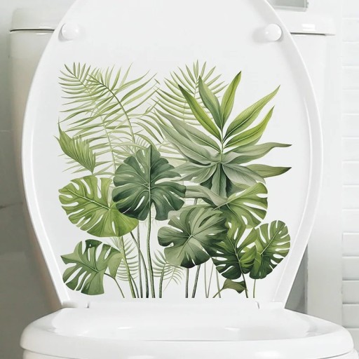 Autocollant décoratif pour couvercle de WC 29 x 29 cm Motif de feuilles naturelles autocollant pour toilettes Application facile Élégante décoration