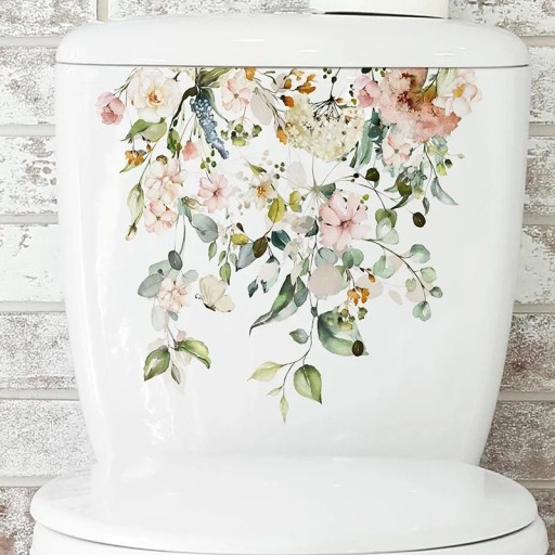 Autocollant décoratif pour réservoir de WC 29 x 27 cm Motif de feuilles et de fleurs autocollant pour toilettes Application facile Décoration de salle