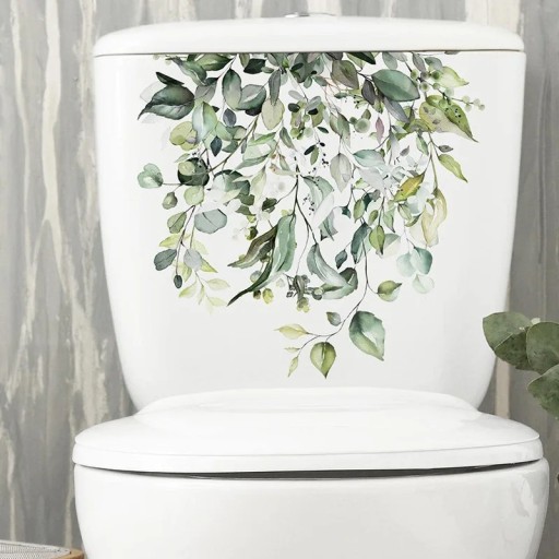 Autocollant décoratif pour réservoir de WC 29 x 29 cm Motif de feuilles vertes autocollant pour toilette Application facile Décoration de salle