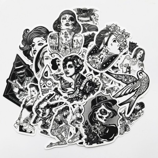 Autocollants en noir et blanc femmes 68 pcs