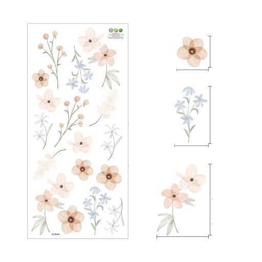 Autocollants muraux fleurs 60 x 28 cm Vinyle mat transparent Autocollants décoratifs pour murs Décoration florale délicate Décoration intérieure
