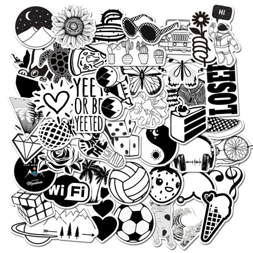 Autocollants noir et blanc 10/30/50 pcs E245