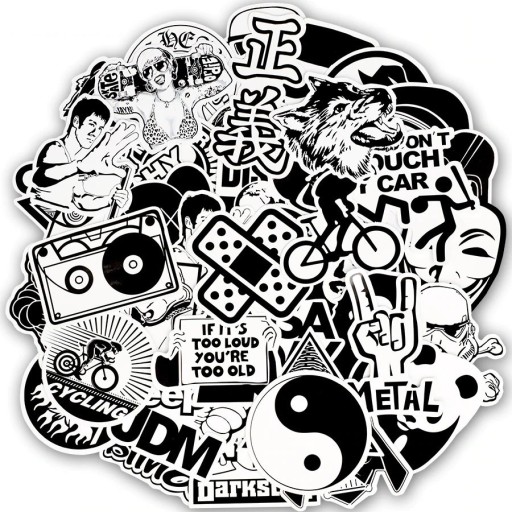 Autocollants noir et blanc 100 pcs E337