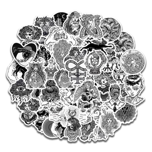 Autocollants noir et blanc 50 pcs E181