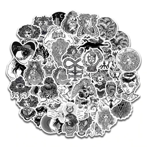Autocollants noir et blanc 50 pcs E267