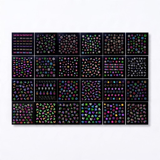 Autocollants pour ongles phosphorescents dans l'obscurité 30 feuilles Motifs 3D néon Papillons Cœurs Fleurs et fruits Décorations autocollantes