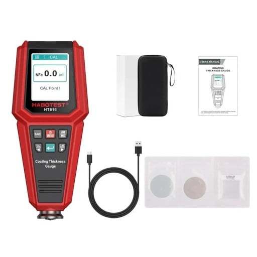 Autolakdikte meter HABOTEST HT616 laktester carrosserie bereik 0-1500 μm voor ijzer en aluminium met kleurendisplay rood