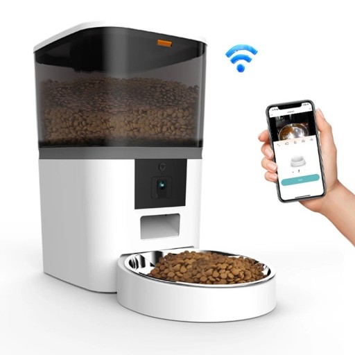 Automatic Pet Feeder with Camera for Remote Monitoring and Feeding 4 l Portions from 50 to 100 g Lid Lock Button to Prevent Opening