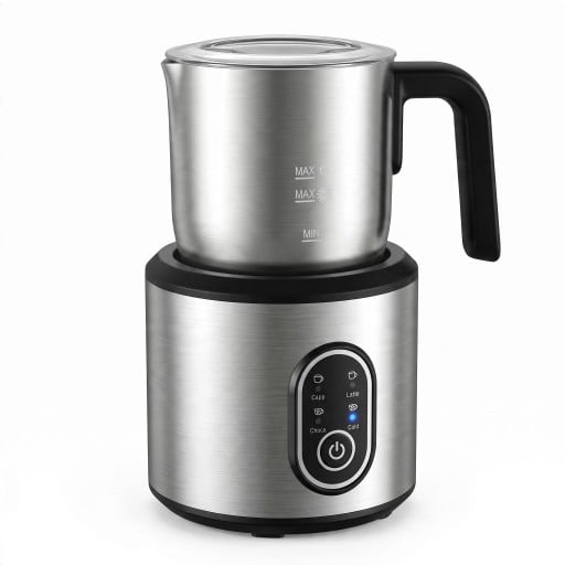Automatický napenič mlieka DEVISIB 4v1 Teplá i studená pena 500 W Nerezová kanvica 350 ml Vhodná do umývačky Strieborný Na cappuccino a latte