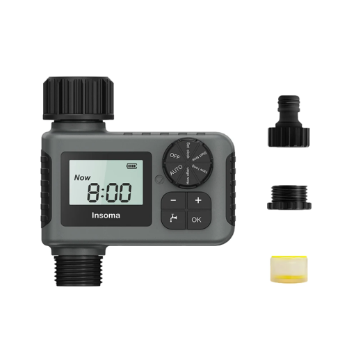 Automatický zavlažovací časovač s LCD displejem Voděodolný IPX7 Na zahradní hadici a kohoutek 3/4" Výdrž 1 rok Napájení 2x AA