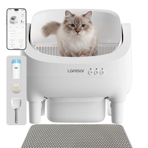 Automatische kattenbak met boveninvoer 52,8 x 51 cm App-bediening Knijpbeveiliging Vermogen 10 W Witte uitvoering