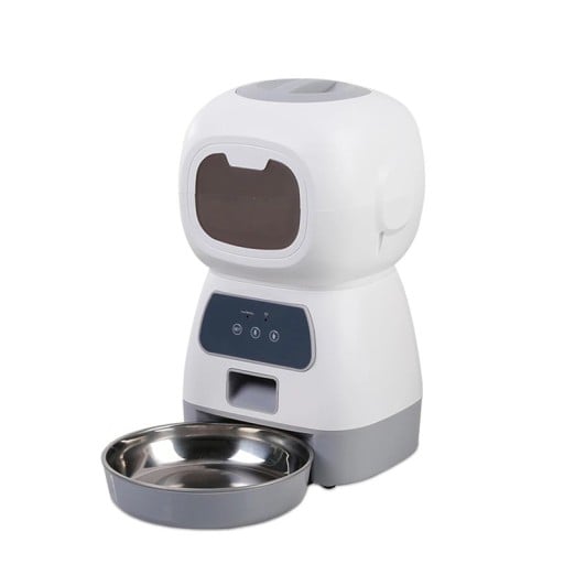 Automatische voederdispenser met WiFi en bediening via mobiele telefoon 3,5 l Porties van 4 tot 100 g LCD-display en spraakrecorder Witte uitvoering