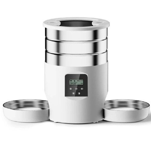 Automatisk foderdispenser 4,5 l med to skåle LCD-display knapbetjening til hunde og katte til tørfoder timer