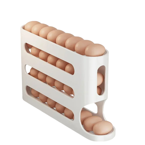 Automatisk køleskabsstativ, æggeholder og bakkeopbevaringsboks, ægorganisator, praktisk opbevaringssystem, 18 x 33 x 7 cm