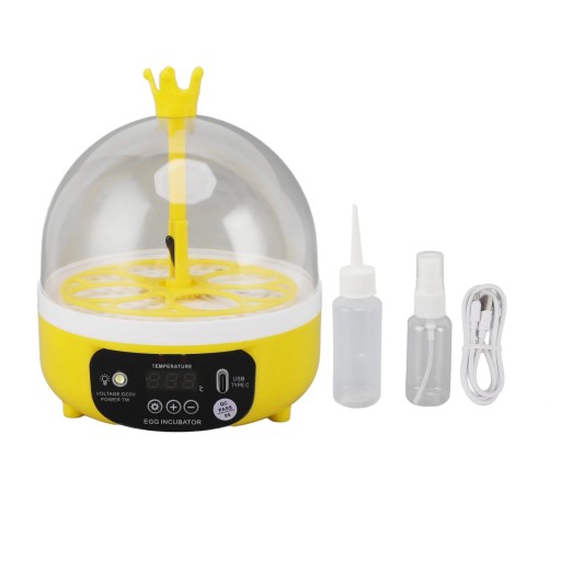 Automatyczny inkubator do jajek z cyfrową regulacją temperatury 180 x 137 mm 7W USB-C żółty do wylęgu kurczaków, przepiórek i gołębi
