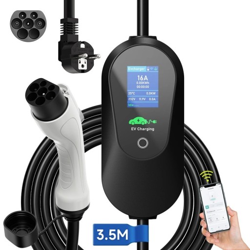 Autonabíječka GBT 16A 3.5 m WiFi Bluetooth Smart Life černo-bílá přenosná nabíječka pro nabíjení elektromobilu doma