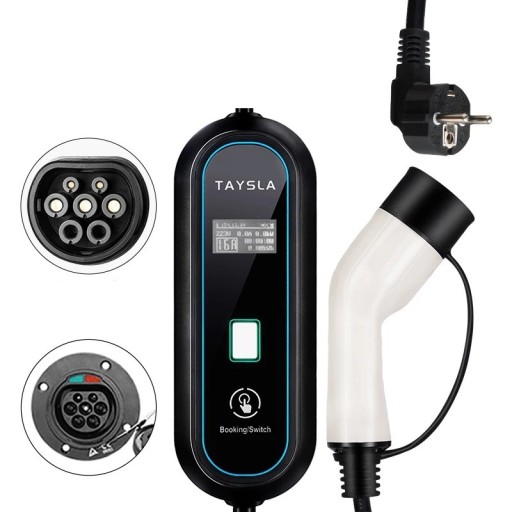 Autonabíjező Type 2 3.5 kW 8/10/13/16A 3.5 m EU Plug LCD fekete-fehér hordozható elektromos autó töltéséhez otthon