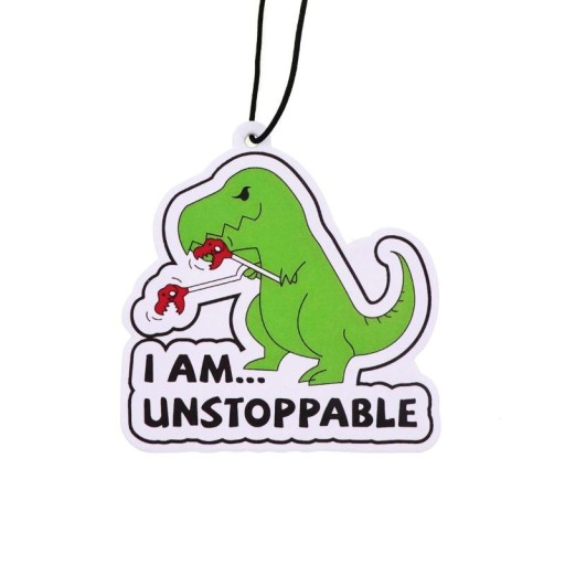 Autós díszítő légfrissítő dinoszaurusz I am unstoppable felirattal zöld illatos függő dísz