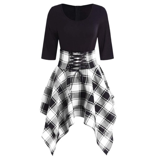 Autumn Dress with Checked Skirt