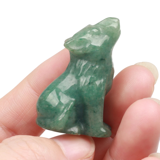 Aventurinos farkas figura 4 cm természetes kő zöld fényes ásvány dekoráció gyűjtőknek és belső térhez