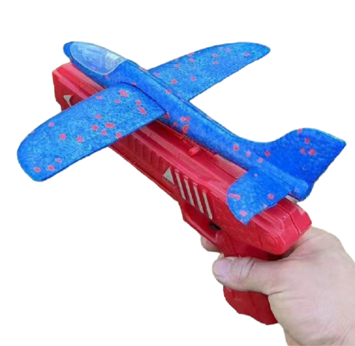 Avion à lancement avec pistolet Avion en mousse avec pistolet en plastique à lancement pour enfants Jouet d'extérieur pour enfants 34 cm