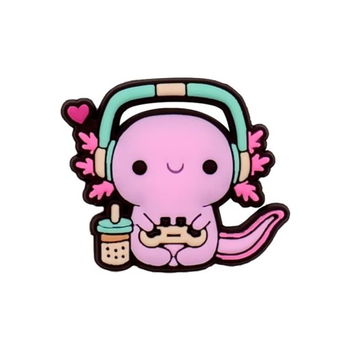 Axolotl Dekoration für Crocs mit Kopfhörern und Spielcontroller 2–3 cm PVC rosa Dekoration für Crocs Schuhe verspieltes Spielmotiv