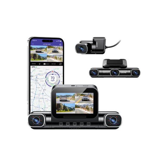 AZDOME M660 2K + 3×1080P négycsatornás autokamera WiFi-vel, GPS-szel és hangvezérléssel, 128GB eMMC, parkoló üzemmód, fekete autóba