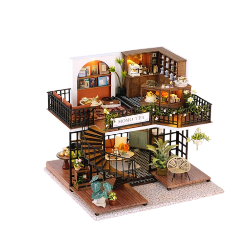 Baba ház 22 x 19 x 18,4 cm Miniatűr LED építőjáték bútorral Realisztikus dekoratív modell fedél nélkül Részletes világítással rendelkező mini házikó
