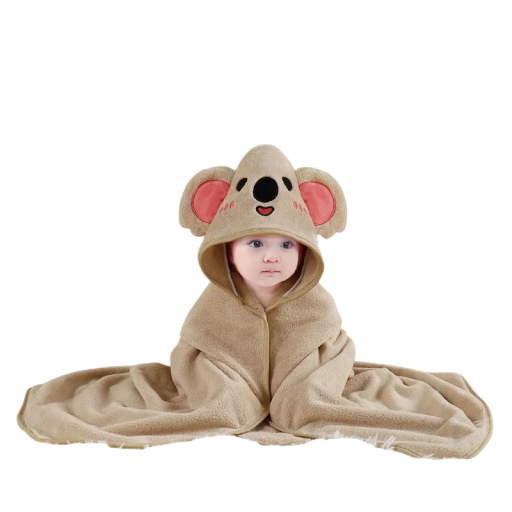 Babapólya kapucnival 80 x 80 cm Polár babatörölköző koala motívummal Puha takaró újszülötteknek és kisgyermekeknek