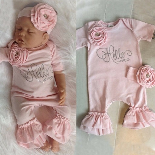 Baby-Overall für Mädchen mit Stirnband – rosa T2606