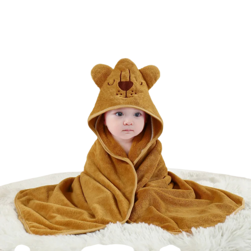 Baby-Wickeltuch mit Kapuze 80 x 80 cm Fleece-Handtuch mit Löwenbaby-Muster Baby-Wickeltuch für Bad und Kinderbett