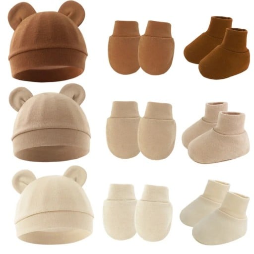 Baby Winterset 0–1 Jahr Mütze mit Ohren, Fäustlinge und Sockenstiefel Polyester Baumwolle Warme Kinder Winterausstattung für Babys