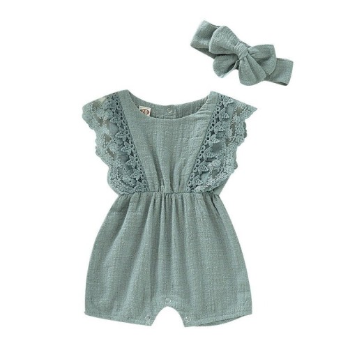 Babymeisjes jumpsuit met hoofdband T2585