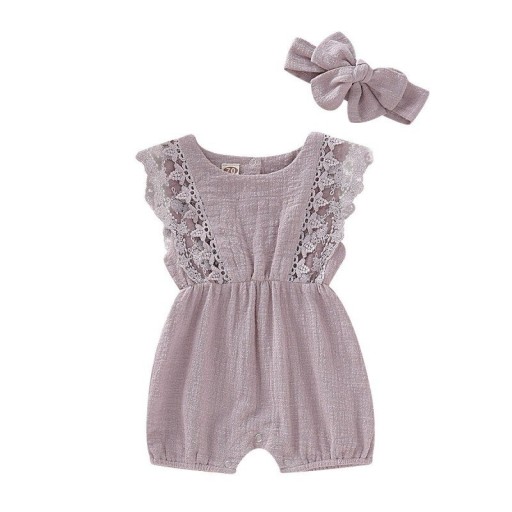 Babymeisjes jumpsuit met hoofdband T2585