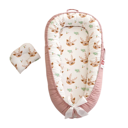 Babynestchen 88 x 53 x 30 x 68 cm Tragbare Liege für Neugeborene Baumwollbett für Bett Verstellbares Nest Hirschmuster