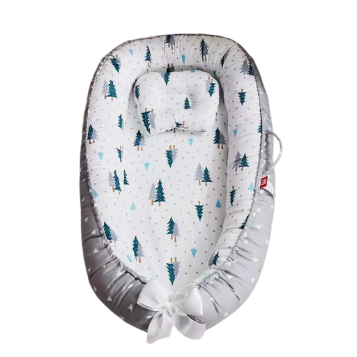 Babynestchen 88 x 53 x 30 x 68 cm, tragbare Liege für Neugeborene, Baumwollbettchen für Bettnest mit Baummuster, verstellbar