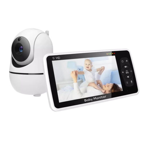 Babyphone vidéo avec caméra et écran 5" 720p Vision nocturne Audio bidirectionnel Zoom Capteur de température Berceuses Autonomie de la batterie