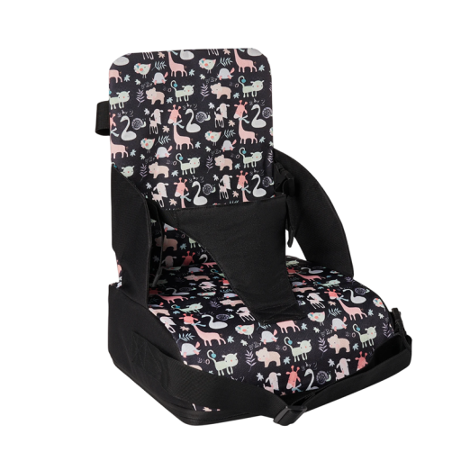 Babysæde 43 x 25 x 30 cm Bærbart PU-stolsæde med stropper Sort mønster med giraffer Rejsesele til småbørn