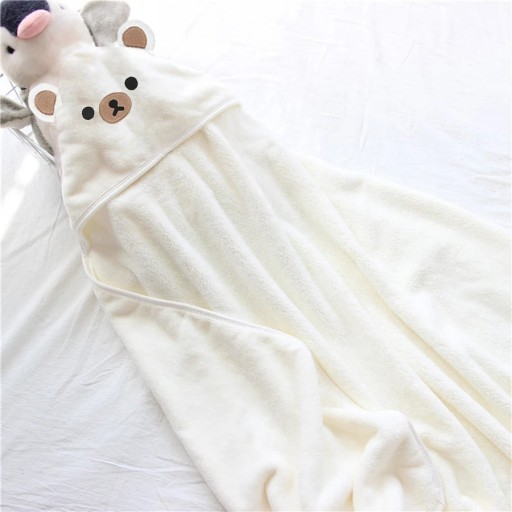Babysvøb med hætte 80 x 80 cm Blødt fleece babyhåndklæde med ører og bamse Babytæppe til drenge og piger