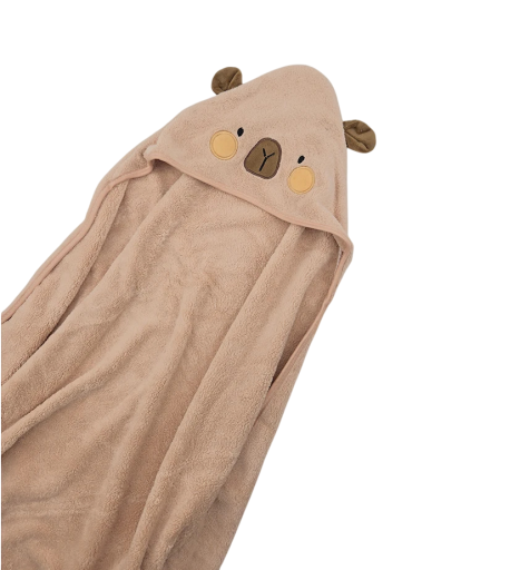 Babysvøb med hætte 80 x 80 cm Fleece babyhåndklæde med bamsemotiv Blødt tæppe til nyfødte og småbørn