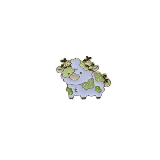 Badge émaillé vache dessinée avec détails verts broche en métal motif fantasy pin coloré accessoire pour sac à dos vêtements revers