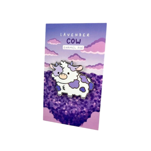 Badge émaillé vache dessinée violet et blanc broche en métal motif fantasy accessoire pour sac à dos vêtements revers design mignon