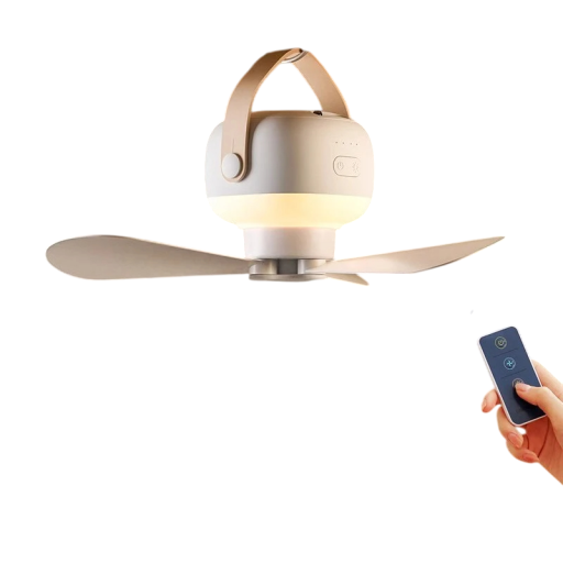 Bærbar loftsventilator Campingventilator med krog Fjernbetjening 4 hastigheder Stille drift Velegnet til telte og terrasser