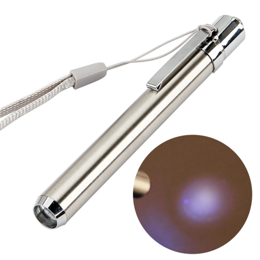 Bærbar UV LED-lampe rustfrit stål 11,1x1,2 cm 365nm ultraviolet lys snavsdetektion pengeseddelinspektion AAA-batteri