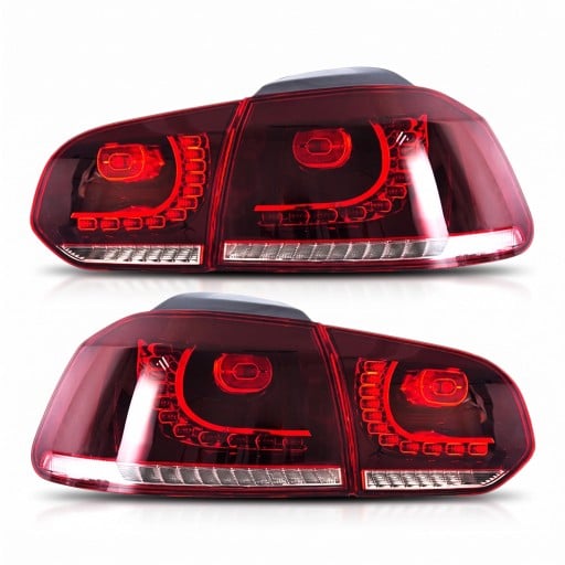 Bageste LED-lygter med dynamiske sekventielle blinklys, plug and play, par (4 dele), ABS og PMMA, rød, til Volkswagen Golf 6 MK6 2008–2013