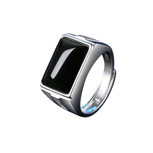 Bague en onyx pour homme avec motif de dragon Taille ajustable Matériau hypoallergénique pour peau sensible